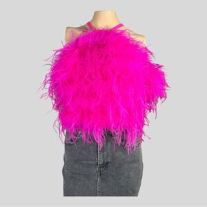 Antonio Melani Hot Pink Feather Crop Top Size 8 READ CONDITION/CALLOUT